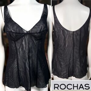 Rochas Black Cotton Blend Tulle Sheer Camisole Top, Sz 42/10